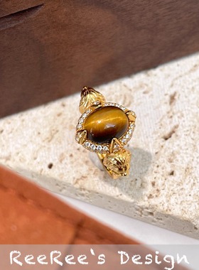 925纯银镀金虎眼石戒指设计款