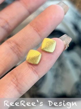 Veri薇芮 拉丝小方块耳钉 精致感 925银镀金耳环 日常感网红感