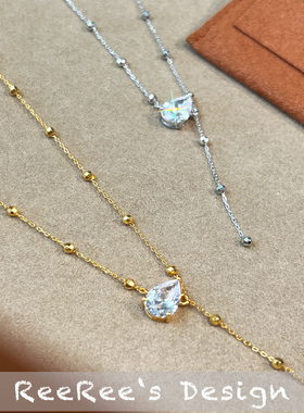 925纯银镀金瑞秋大水滴钻项链