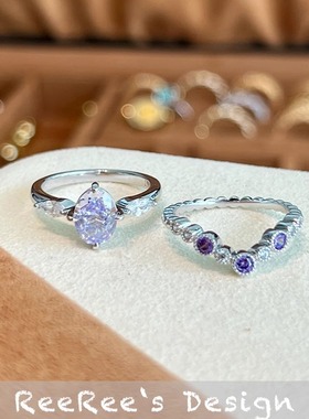 925纯银原创设计锆石戒指叠戴