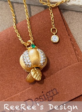 925纯银镀金拉丝南瓜项链设计感