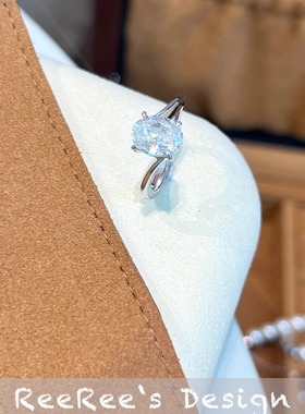 Veri薇芮 经典椭圆鸽子蛋钻戒 s925银镀金 纯银小众高级轻奢女