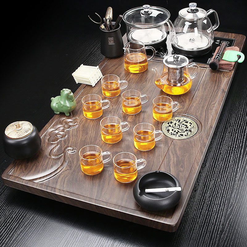 全自动玻璃茶具套组家用轻奢茶台茶海办公底部上水烧壶一体大茶盘