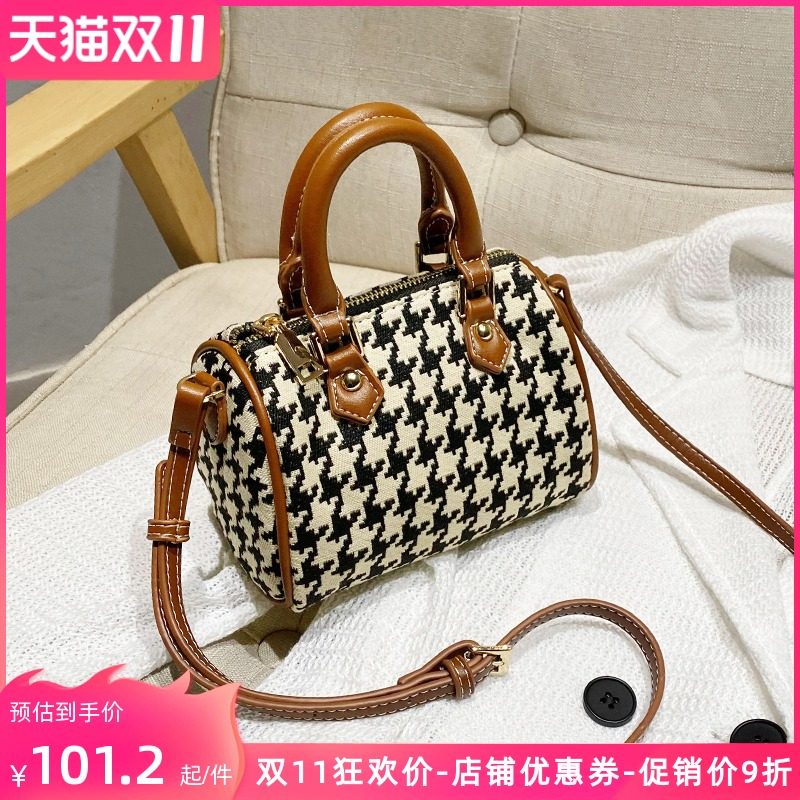 单肩包包女2021新款高级感波士顿迷你帆布圆筒斜挎手提小众设计包