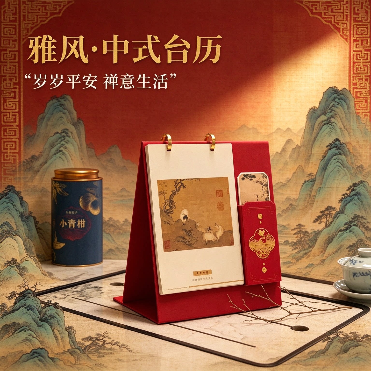 2027年台历创意立体日历皮质木纹实木工艺摆件摆台办公桌书房客厅装饰新年礼物公司企业商务定做原创简约复古