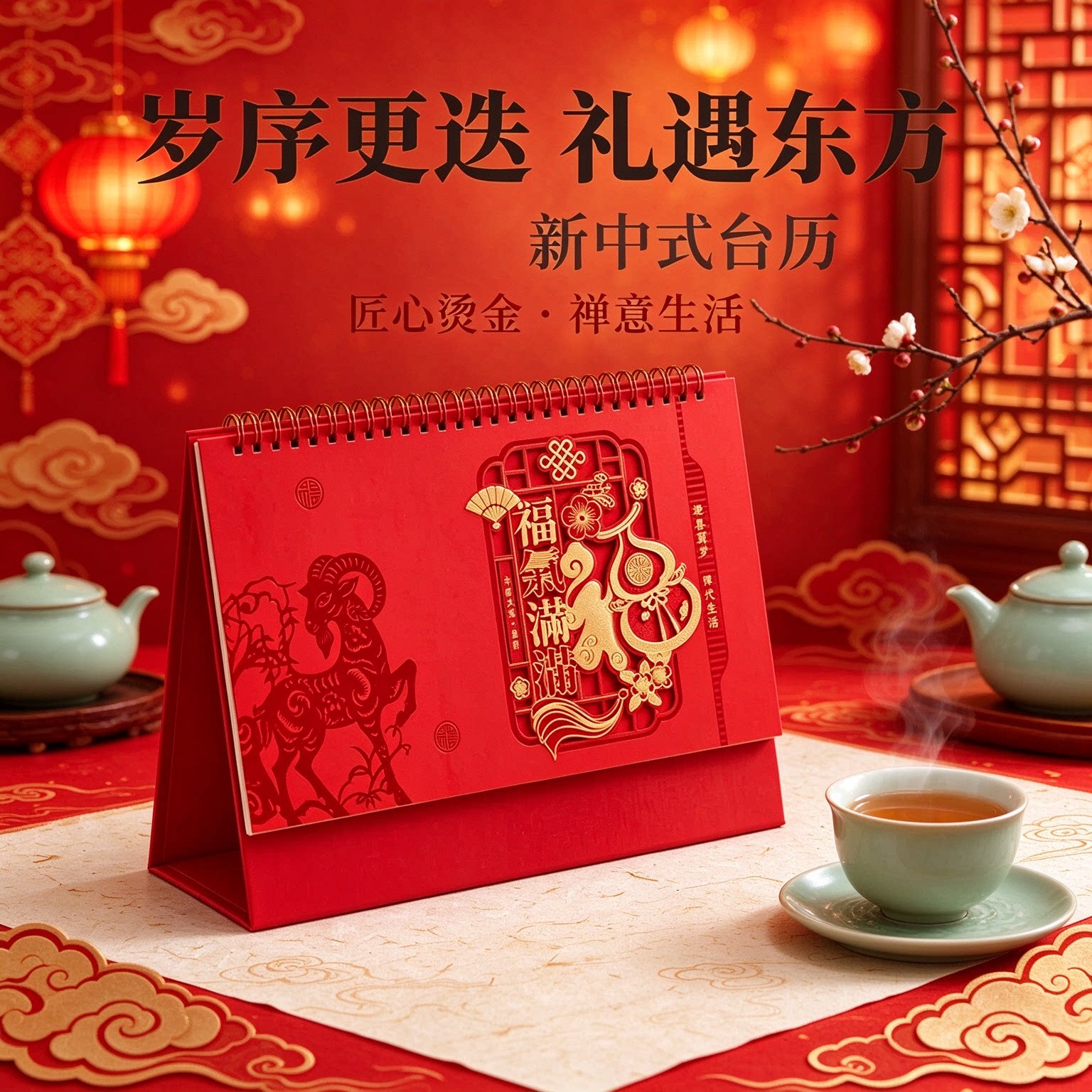 2027羊年台历创意纸质立体日历手撕工艺摆件摆台办公桌书房客厅装饰新年礼物公司企业商务定做原创简约复古