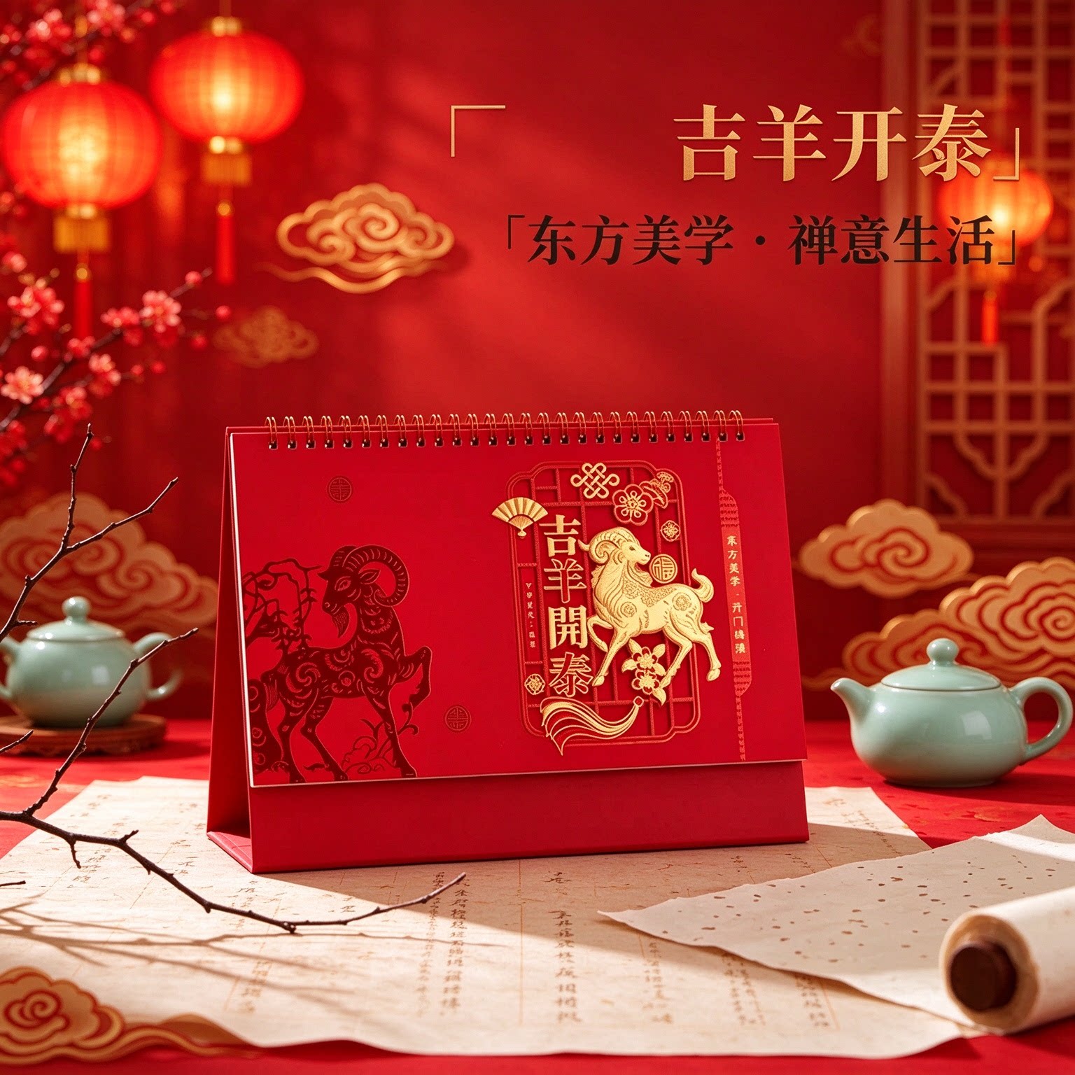 2027羊年台历创意纸质立体日历手撕工艺摆件摆台办公桌书房客厅装饰新年礼物公司企业商务定做原创简约复古
