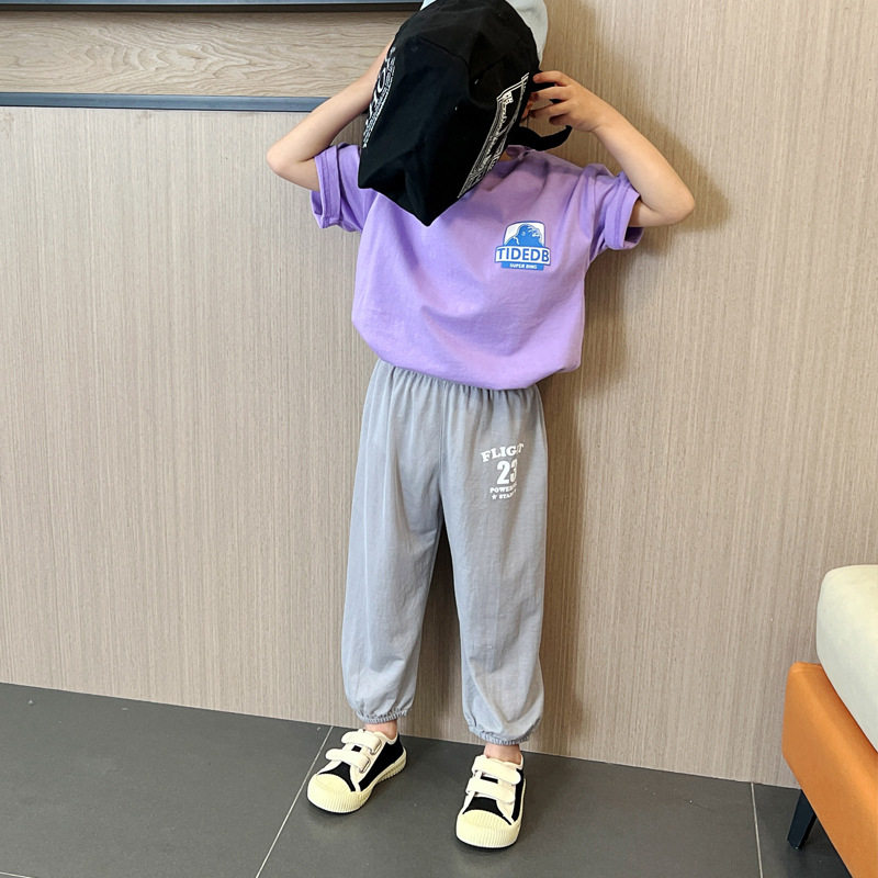 夏季新款儿童防蚊裤男童女童薄款凉爽冰丝棉ins运动印花缩腿童裤