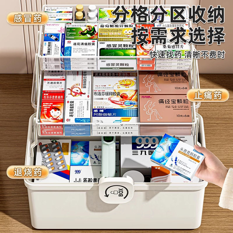 家用大容量药箱透明多层