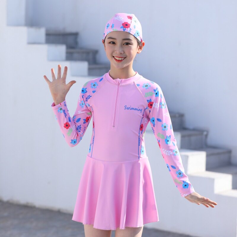 娜贝美韩版卡通中童连体泳衣小清新女童裙游泳衣儿童直供