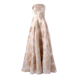 欧洲进口高定提花 QIAOUNCHY俏云曦｜法式收腰露肩立裁长裙大礼服