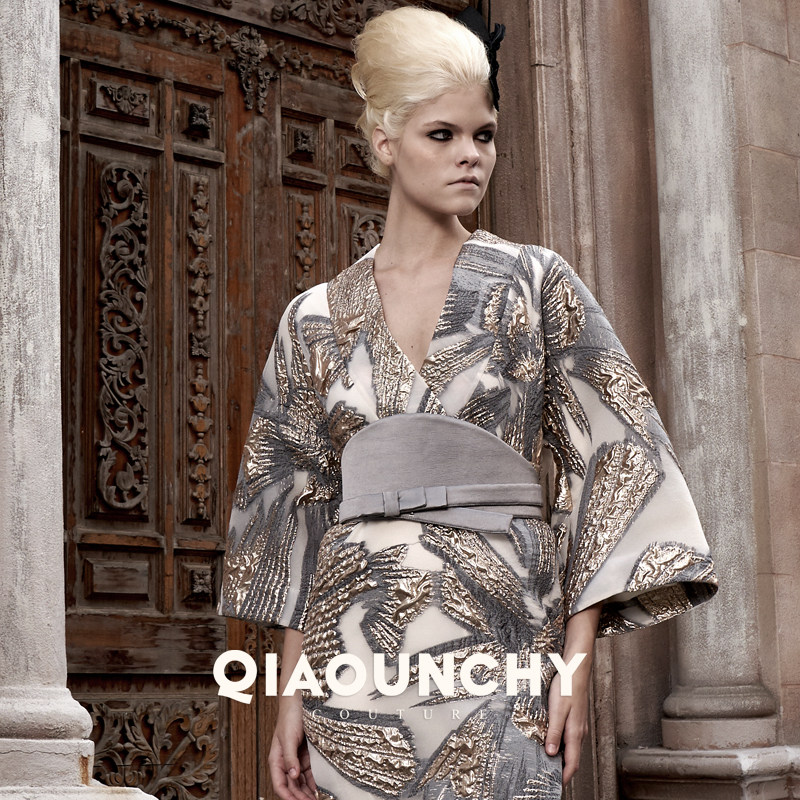 欧洲进口提花 QIAOUNCHY俏云曦 | 灰金古秦风韵宽袖连衣裙25早秋