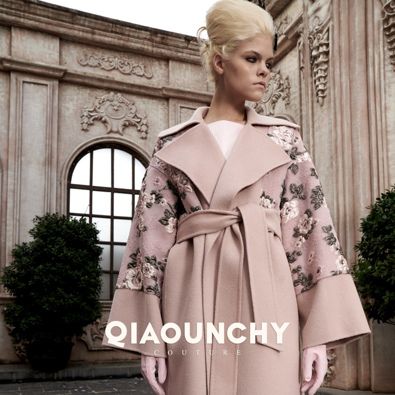 意大利进口提花手绣 QIAOUNCHY俏云曦｜粉色双面呢大翻领系带大衣,女装/女士精品,毛呢外套,淘宝优惠券,粉丝福利购,淘宝优惠卷