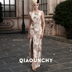 欧洲浮雕提花 QIAOUNCHY俏云曦｜法式高级定制高开衩收腰连衣裙