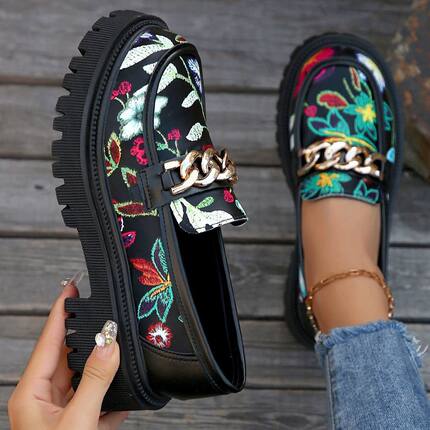 shoes women外贸大码英伦风春冬秋新款乐福鞋百搭洋气粗跟潮流复