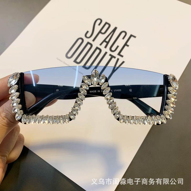 2022女方形无框水晶装饰边太阳镜个性时尚欧美墨镜sunglasses