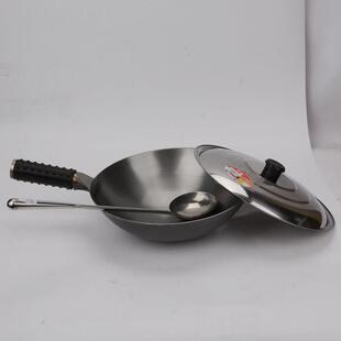 温州瑞安五星铁锅煤气灶专用老式炒菜锅深层大容量无涂层不粘煎锅