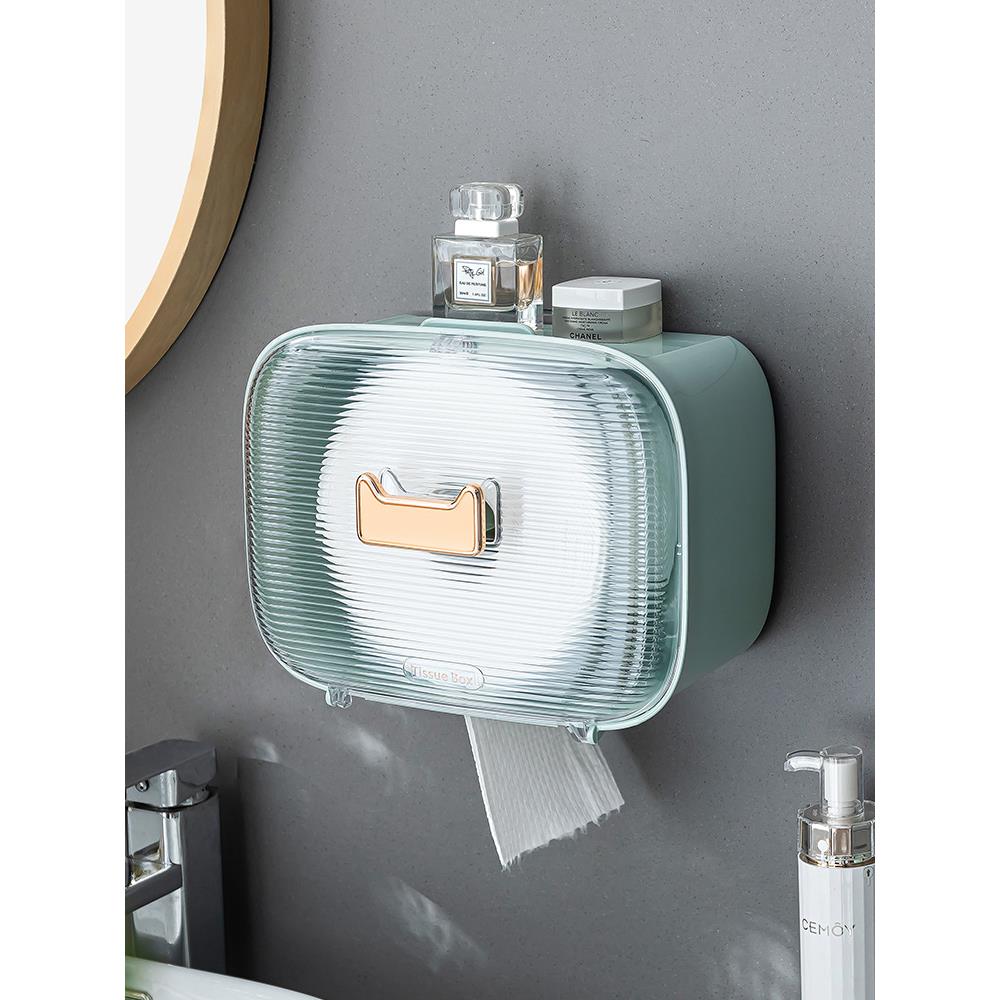 轻型豪华毛巾收纳箱壁挂式无打孔防尘毛巾收纳架浴室壁挂式纸巾盒