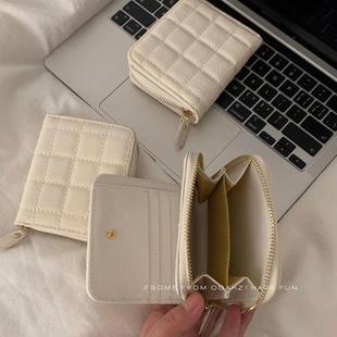 日本进口奶油华夫千层简约小钱包短款 pu拉链多隔层卡包小巧便携