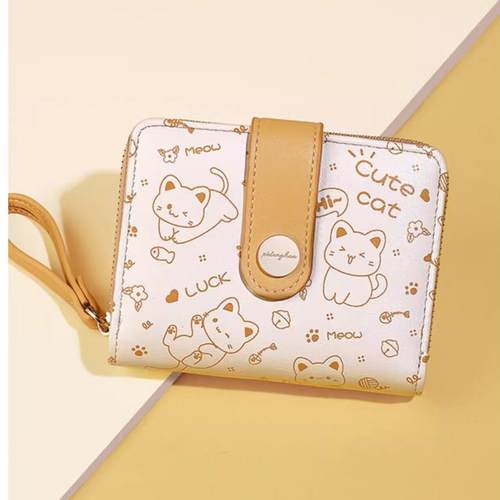 日本进口新款日式可爱卡通学生短款卡包拉链零钱包女士两折小清新