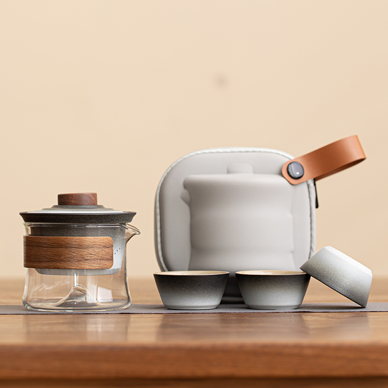 旅行茶具快客一壶三杯玻璃茶壶户外旅行便携式茶具茶杯套装