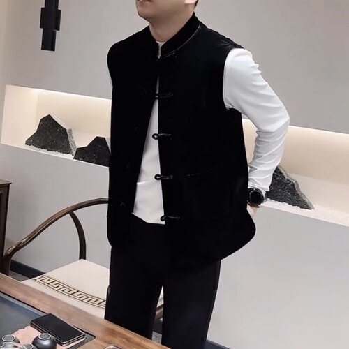 秋冬新品男士订奢丝绒唐装民族风盘扣高订时尚国潮中式马甲-019LS