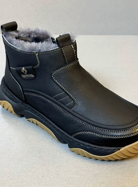 31631休闲软皮户外新款高帮羊毛侧系带男士黑色鞋韩版休闲男皮鞋