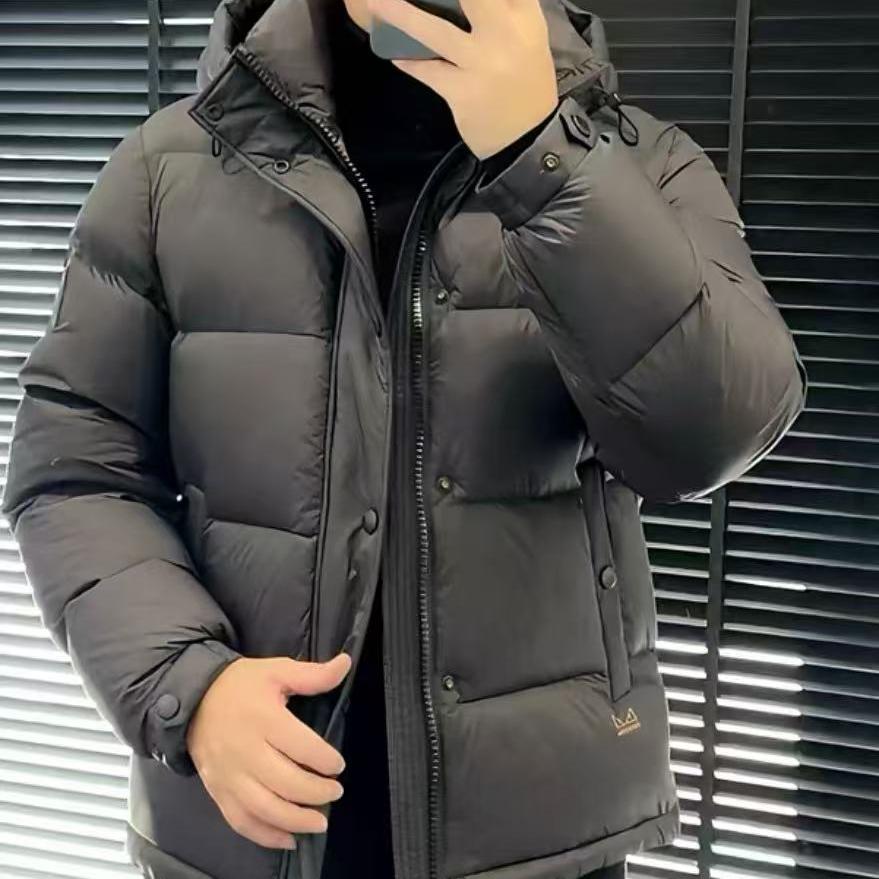 冬季新款男装时尚潮流休闲运动流行欧货舒适连帽白鸭绒羽绒服夹克