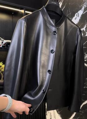 25859春秋季男士新品小立领纯皮夹克皮衣外套潮流百搭高级感个性