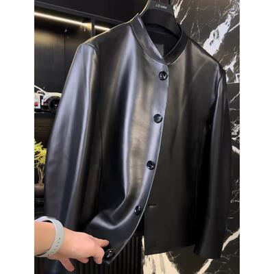 25859春秋季男士新品小立领纯皮夹克皮衣外套潮流百搭高级感个性