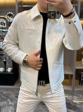 28762秋冬季男士新品翻领纯皮夹克皮衣外套轻奢时尚帅高级感个性