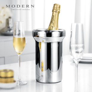 摩登MODERN轻奢创意香槟桶红酒冰镇双层冰桶冰块存放桶不锈钢商用