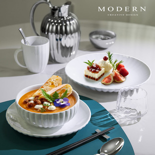 摩登MODERN轻奢白瓷餐具碗盆家用高级感白色盘碟沙拉菜盘乔迁礼物