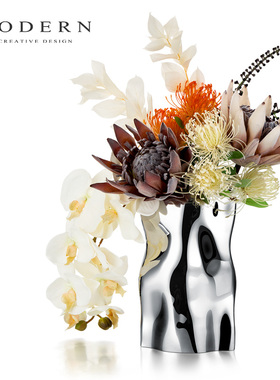 摩登MODERN轻奢不锈钢花瓶摆件客厅插花现代简约ins风装饰品花器