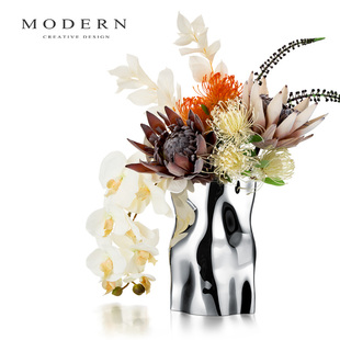 摩登MODERN轻奢不锈钢花瓶摆件客厅插花现代简约ins风装 饰品花器
