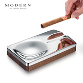 摩登MODERN轻奢不锈钢北美黑胡桃木专用雪茄烟灰缸男商务礼品定制