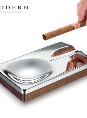 摩登MODERN轻奢不锈钢北美黑胡桃木专用雪茄烟灰缸男商务礼品定制