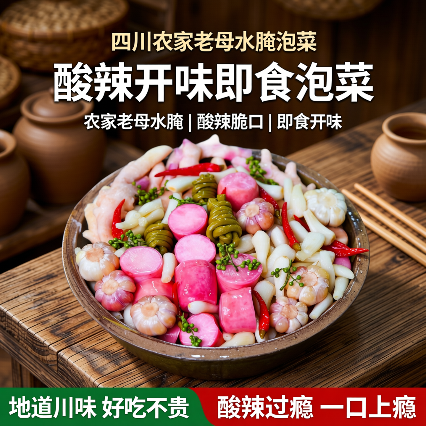 四川王婆家什锦泡菜农家自制老母水泡酸萝卜豆角仔姜辣椒开味咸菜