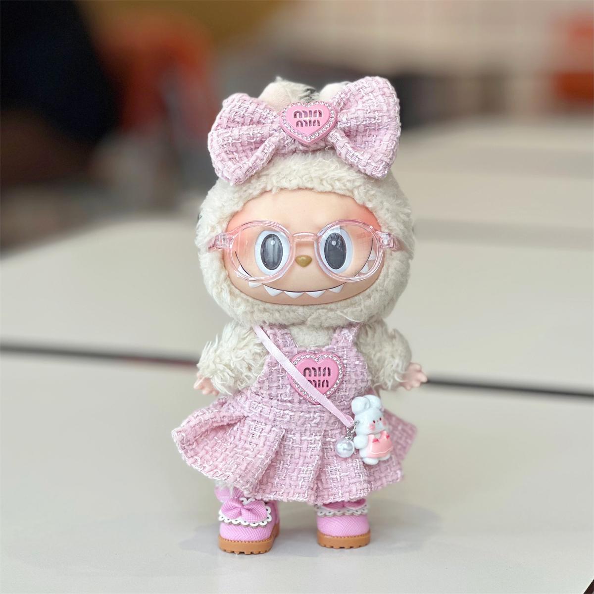 拉布布娃衣官方正品17cm公仔衣服马卡龙一二代坐姿labubu盲盒挂件