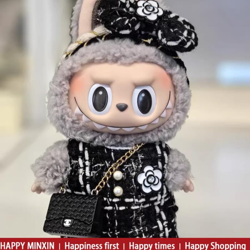 拉布布娃衣泡泡玛特labubu衣服17cm拉布布搪胶一代马卡龙娃衣v1包