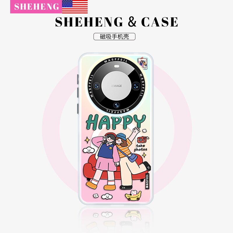 SHEHENG ×闺蜜合照适用于华为mate60pro手机壳新meta60超薄mate50硅胶m30磁吸mt40带支架防摔保护套