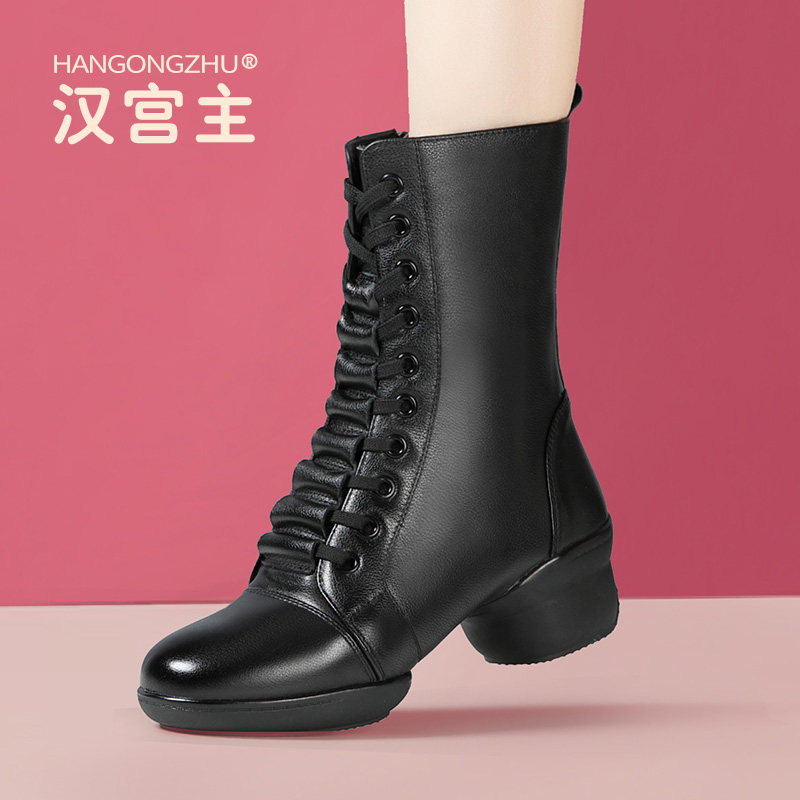 厚底跳舞女鞋四季款真皮短靴水兵舞蹈靴软底时尚秋冬爵士广场舞鞋