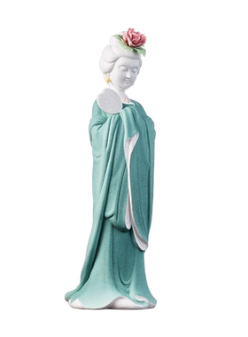 陶瓷摆件彩砂瓷扶扇美人