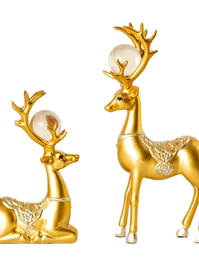 金色电视柜鹿摆件情侣