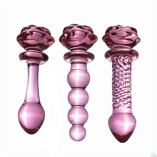 Manufacturer's pink rose glass dildo anal plug for women, m