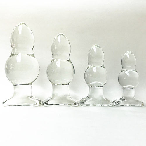 Large glass anal plug with glass beads for men, female, adu
