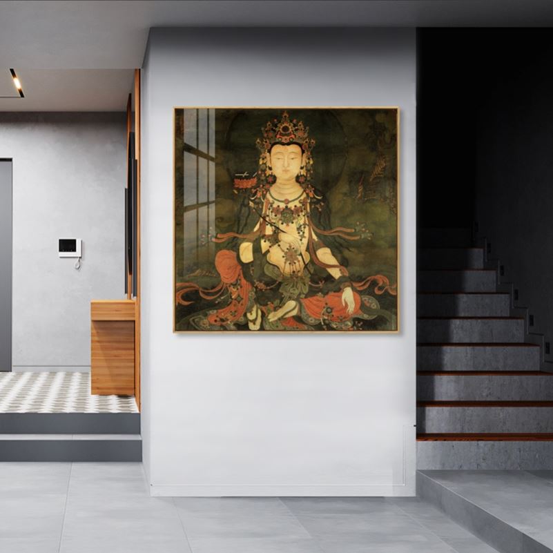 长恋法海寺佛像壁画新中式会所茶室装饰画水月观音文殊菩萨挂画