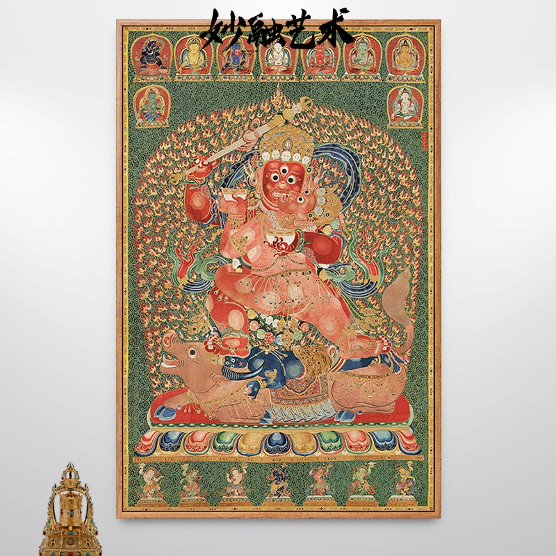 红阎摩敌唐卡壁画观音文殊菩萨画像藏传密宗佛像挂画茶室装饰画