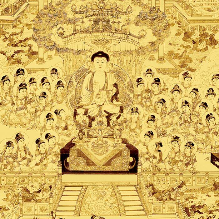 客厅书房酒店会所妙果图唐卡禅室装饰佛像挂画阿弥陀佛极乐世界