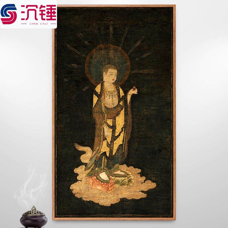 地藏菩萨画像地藏王佛像挂画禅意装饰画佛堂走廊过道壁画古画仿古